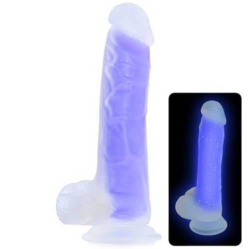 8in Adult Sex Toy Realistic Dildo Anal Dildo Thick Lifelike Dildo with Suction Cup, Glow in The Dark Luminous Dildo Clear Jelly Dildo for Women&Men Blue