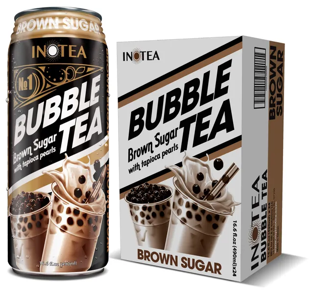 Bubble Tea Inotea Brown Sugar Bubble Tea Drink. Ready to Drink in a Can. Black Milk Tea with Boba 16.6 oz Can(Pack of 24) (Brown Sugar) - Brown Sugar