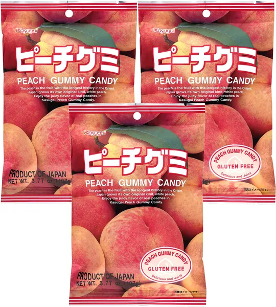 Kasugai Peach Gummy Candy 3.77oz (3 Pack)