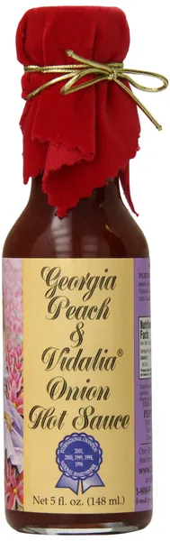 Pepper's Georgia Peach and Vidalia Onion Hot Sauce with Red Velvet Top, 5 Ounce