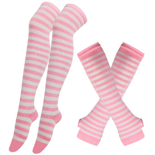 Thigh High Socks Extra Long Striped Over Knee Warm Knit Leg Warmer for Women Girls Cute Cotton Boot Socks - One Sie - Pink