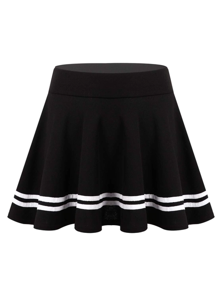 FEESHOW Women's High Waist Striped Pleated Flared A Line Mini Skater Skirt