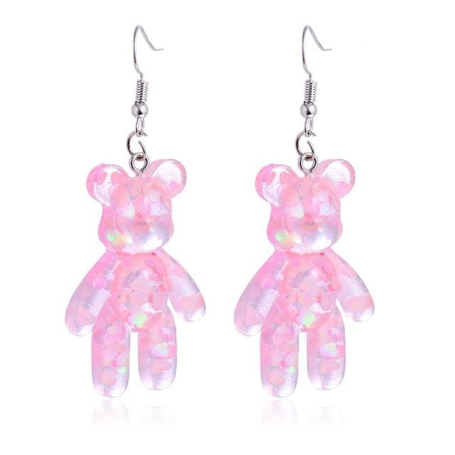 Glitter Bear Earrings - Pink