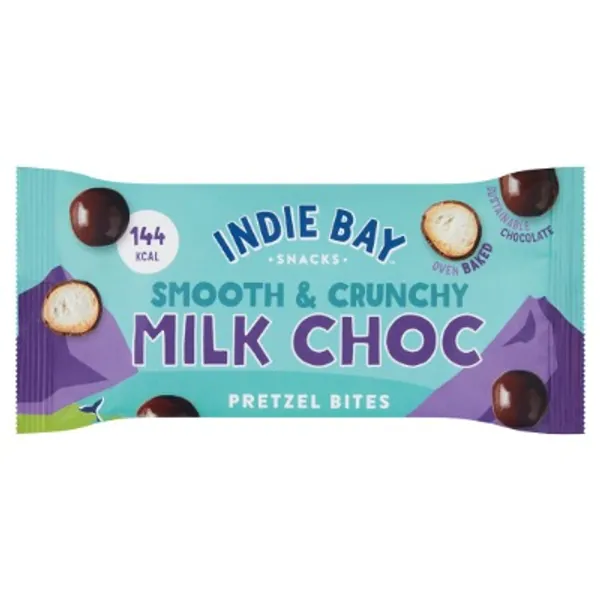 Indie Bay Snacks - Spelt Milk Chocolate Pretzels (14 x 31g) - Healthy Low Calorie Chocolate Snack - Low Calorie Sweets - Source of Fibre - Plant based Protein