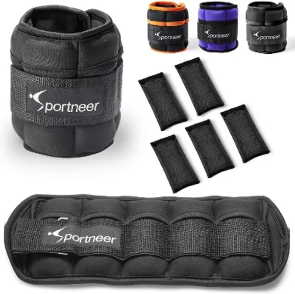 Sportneer Adjustable Ankle Weights Set, Ankle Wrist Weight Straps, 0.23Kg-1.6Kg for Per Ankle, 0.45Kg to 3.15Kg for a Pair, 2 Pack