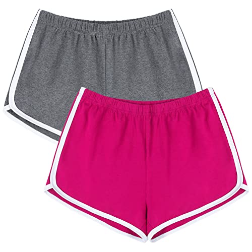 URATOT Women's Cotton Shorts Gym Shorts Yoga Shorts Summer Running Active Shorts Dance Elastic Shorts, Pack of 2 - 3X-Large - Dark Grey, Hot Pink