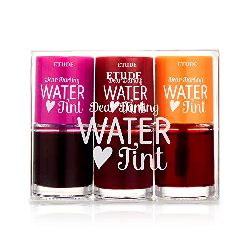 ETUDE Dear Darling Water Tint 3 Color SET (Cherry Ade+Strawberry Ade+Orange Ade) | Vivid Color Lip Stain with Moisturizing Weightless & Non-sticky Finish Lip Stain | Smudge-proof Lip Tint | K-beauty - 3 color set (21AD) - 0.32 Fl Oz (Pack of 3)