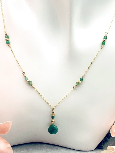 Romantic Natural Emerald Necklace, Handmade Gold Necklace,Gemstone Satellite Necklace, Personalized May Birthstone Gift