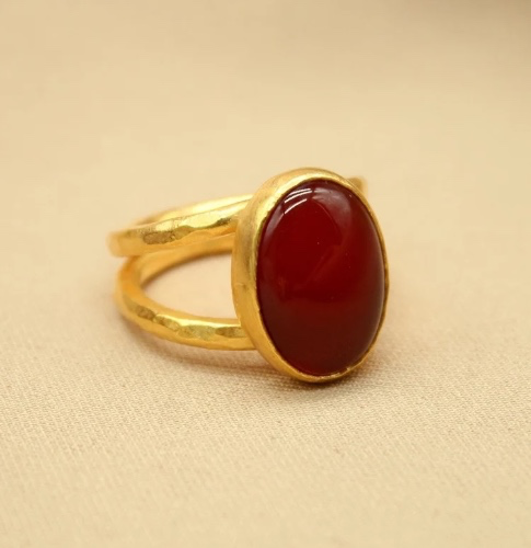Handmade Carnelian Silver Ring, Gold Plated Double Band Design, Elegant Gift for Her, Unique Birthday or Anniversary Present