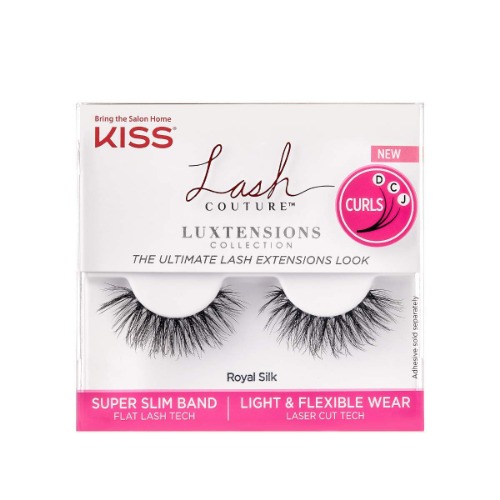 KISS Lash Couture LuXtensions Collection False Eyelashes, Flat Lash Technology, Super Slim Lash Band, Real Lash Extension Fibers, Reusable, Contact Lens Friendly Strip Lashes, Style Royal Silk, 1 Pair - Royal Silk