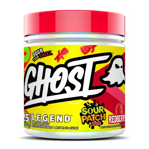 GHOST Legend Pre-Workout Energy Powder, Sour Patch Kids Redberry - 25 Servings - Caffeine, L-Citrulline, & Beta Alanine Blend for Energy Focus & Pumps - Free of Soy, Sugar & Gluten, Vegan - Sour Patch Kids Redberry