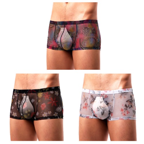 Casey Kevin Men's Underwear Sexy See Through Lace Boxer Briefs Mesh Trunks