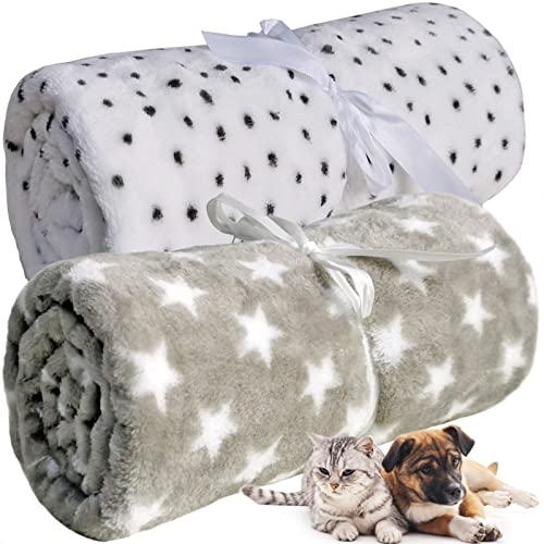 LeerKing 2 Packs Dog Blankets Soft Warm Pet Cat Bed Blanket Fleece Flannel Mattress Couch Sofa Crate for small medium large Puppy，30"x 40" White&Gray - M - White&grey
