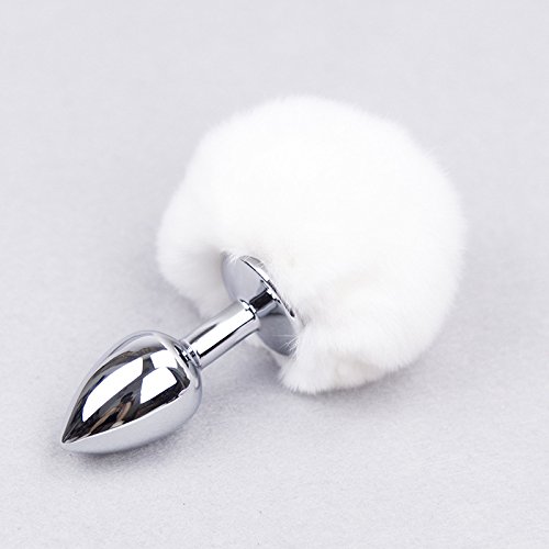 Small Anal Plug with Rabbit Bunny Tail, Sex Toys Butt Plug for Cosplay, Stainless Steel Anal Plug (Waterdrop White) - Waterdrop White