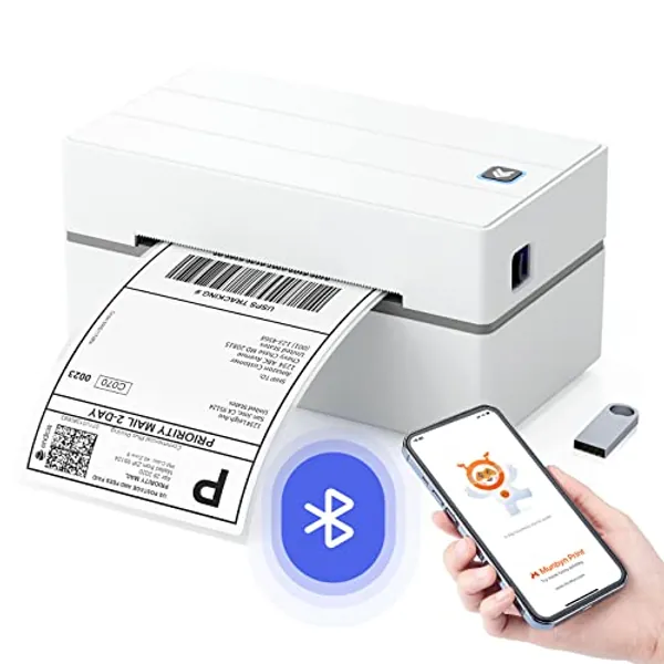 MUNBYN DHL Etikettendrucker Bluetooth, Labeldrucker DHL Versandetiketten Drucker Bluetooth Thermal Printer für Shopify Zalando Ebay Amazon UPS ITPP130B Weiß