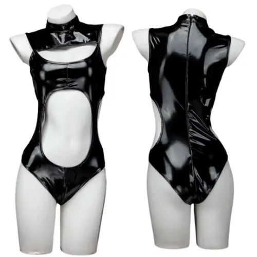Hollow PU leather bodysuit