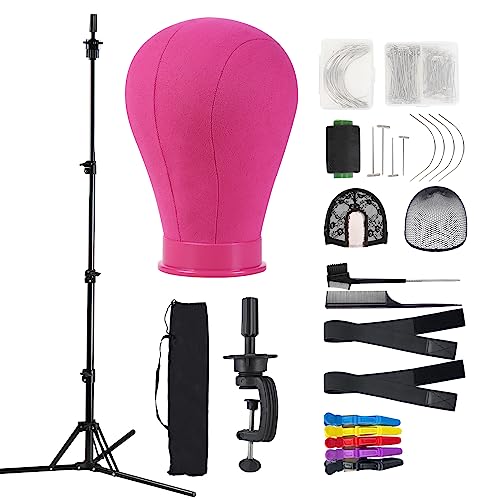 Neverland Beauty & Health 23 Inch Wig Stand Tripod with Head,Wig Head Stand with Mannequin head,Mannequin Head Stand with Canvas Head for Wigs,Manikin Head Set for Wigs Making Display(Red) - 23inch-Rose