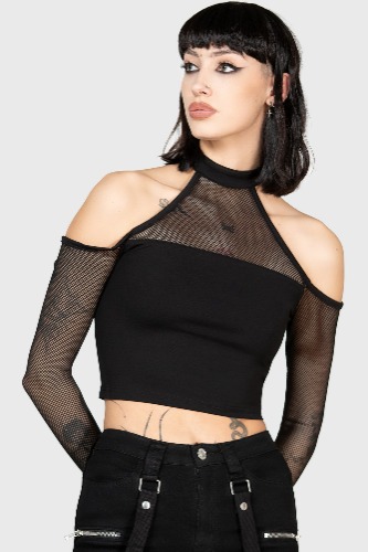 Nightcall Fishnet Top - M / Black / 63% Viscose 32% Polyamide 5% Elastane