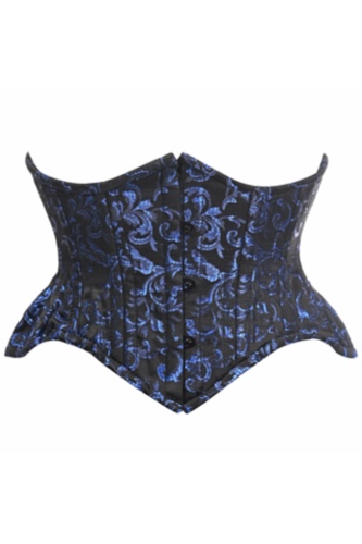 Top Drawer Black/Blue Brocade Double Steel Boned Mini Cincher Corset - 2X / As Shown