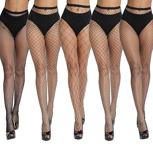 akiido Fishnet Stockings, High Waist Tights for Women, Sparkle Rhinestone Fishnets Party Rhinestone Mesh Stockings Pantyhose - One Size - Black01-5pairs