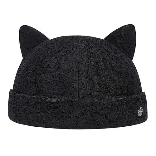 Docker Cap Brimless Hats Women Skullcap Beanie Rolled Cuff Hat No Brim Hats with Adjustable - One Size - Cat-black