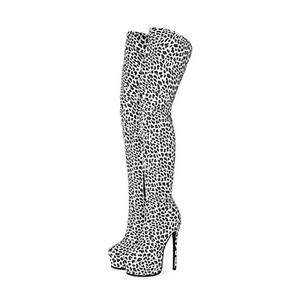 
                            Party Platform Stiletto Heel 15Cm Over The Knee Boots for Women, Sexy Leopard Print Side Zipper Thigh High Boots for Women-Leopard||39
                        