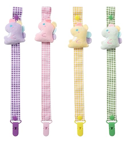 CutiePlusU Adult Pacifier Clip Adult Size Pacifier Holder Clip 4 Pack- Dinosaur Baby - Dinosaur Baby