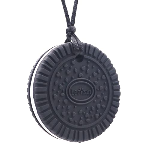 Chew Necklaces for Sensory Kids, Silicone Chewable Pendant for Autism, Chewing, ADHD, SPD, Sensory Oral Motor Aids for Boys and Girls, Chewy Toy for Adults (Black) - Black