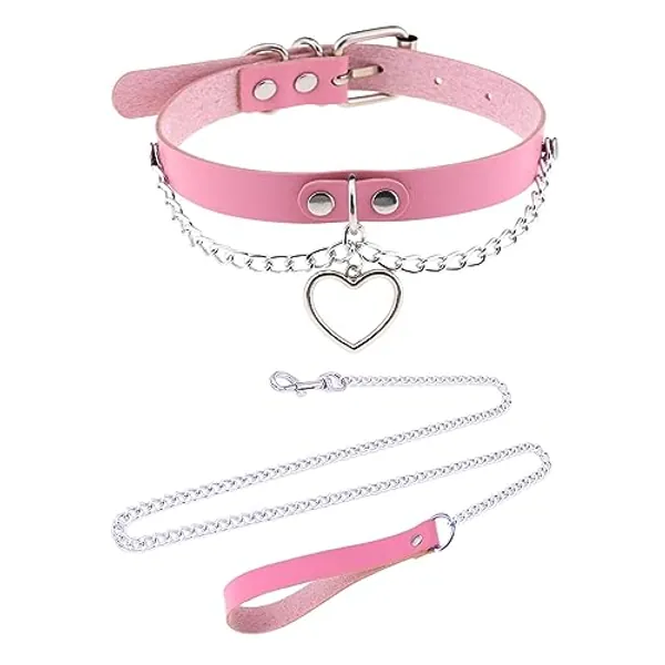 Cosplay Sexy Jewelries,Collar and Leash Sets For Women Ladies Pets - B-Pink