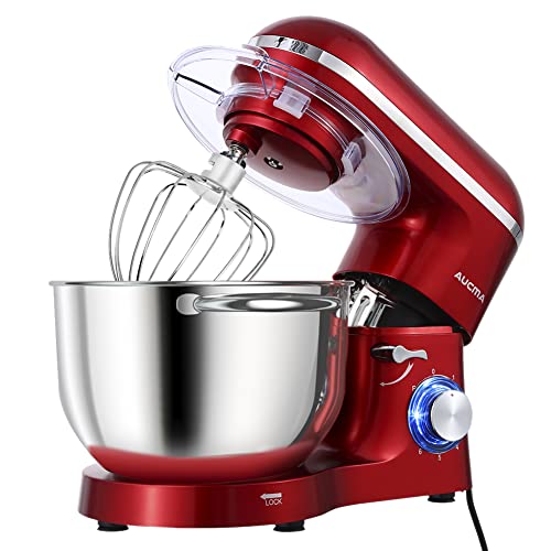 Aucma Stand Mixer,6.5-QT 660W 6-Speed Tilt-Head Food Mixer, Kitchen Electric Mixer with Dough Hook, Wire Whip & Beater 2 Layer Red Painting (6.5QT, Red) - 6.5QT - Red