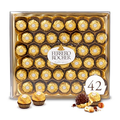 Ferrero Rocher, 42 Count, Gourmet Milk Chocolate Hazelnut, Valentine's Chocolate, Individually Wrapped, 18.5 oz - Hazelnut - 42 Count (Pack of 1)