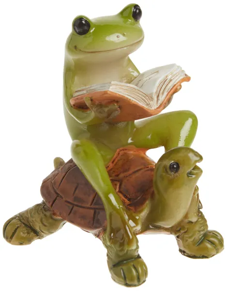 Top Collection Miniature Fairy Garden  Terrarium Frog Reading Book on Turtle Statue, Small