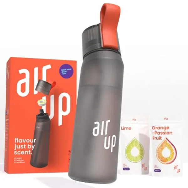 air up Starter-Set - 1 x Trinkflasche BPA-freies Tritan 650 ml 2 x Pods Geschmack Limette  Orange-Maracuja - Für Aromatisiertes Wasser 0 Zucker 0 Kalorien – Anthrazit