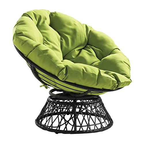 OSP Home Furnishings Wicker Papasan Chair with 360-Degree Swivel, Grey Frame with Green Cushion - Grey Frame With Green Cushion - Bohemian