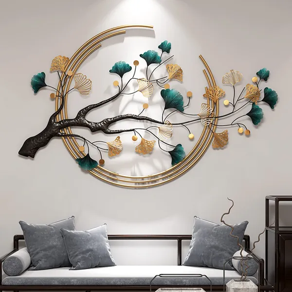 Ainydie Luxury Metal Ginkgo Tree Leaf Wall Art, Creative Handmade Wall Sculpture, Nature Home Art Decoration forHome Living Room Bedroom Kitchen Hotel,110x68cm