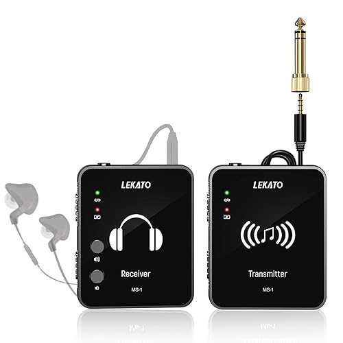 LEKATO MS-1 Wireless in-Ear Monitor System Transmitter and Beltpack Receiver Automatic Pairing 2.4GHz Wireless IEM System for Studio, Band Rehearsal, Live Performance - One Transmitter+ One Receiver - Black