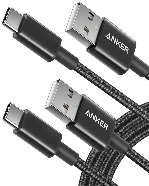 Anker USB C Cable to USB 2.0 [2Pack] 1.8m Double Braided Nylon Type C Charging Cable for Samsung Galaxy S8 S8+ S9 S9+, HTC 10, Sony XZ, LG V20 G5 G6, Xiaomi 5 (Black)
