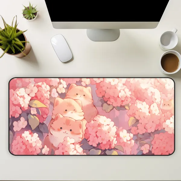 Cute Gaming Mousepad, Kawaii Large Desk Mat, Pink Cat Desk Mat, Mouse Pad Pastel Pink, Cute Desk Decor, Computer Keyboard Office Accessories