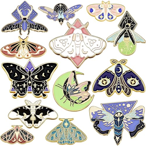 13 Pieces Butterfly Moth Pins for Backpack Lapel Pins Enamel Brooches for Steampunk Badge Jewelry