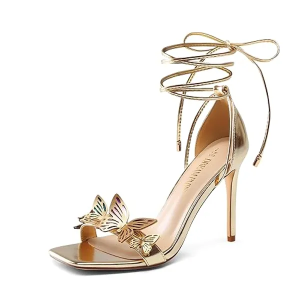 DREAM PAIRS Lace Up High Heels Stilletos Heels for Women Strappy Gladiator Open Square Toe Heels Fashion Dressy Heels Wedding Bridal Pumps Sandals Shoes
