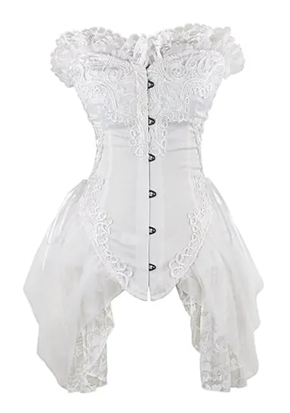 Europax Halloween Victorian Gothic Lingerie Overbust Corset Dress Bustier Lace Skirt