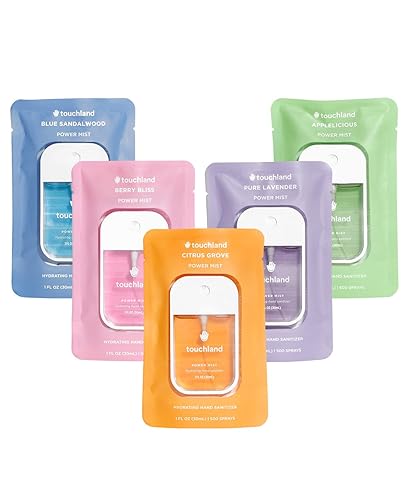 Touchland Power Mist Hydrating Hand Sanitizer Spray, TOP 5-PACK (Applelicious, Sandalwood, Lavender, Berry, Citrus), 500-Sprays each, 1Fl Oz Travel Size (Set of 5) - Top 5-Pack