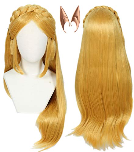 Linfairy Womens Long Blonde Wig Halloween Cosplay Wigs with 2 Elf Ear - long wig