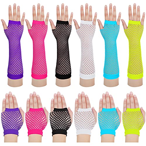 12 Pairs Fishnet Neon Fingerless Gloves Gloves