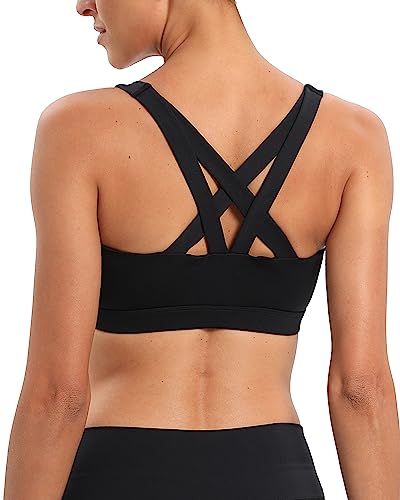 amazon Front Zipper Sports Bras for Women High Impact Workout Bra Tops Padded Criss-Cross Back Strappy Yoga Training Running Bras - Medium - Black