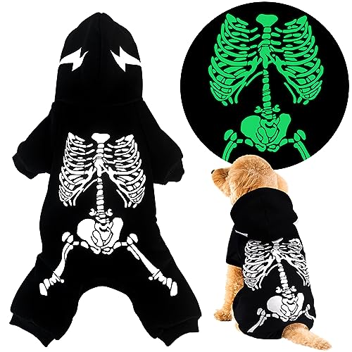 amazon.com Halloween Dog Costume Glowing Skeleton: Dogs Pajamas Skeleton Onesie Puppy Clothes Glow in The Dark Dog Pjs Outfit (Medium) - Medium