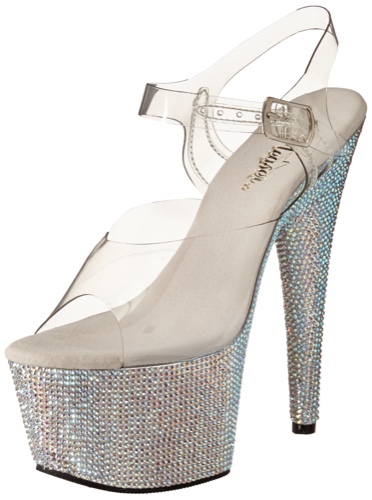 Pleaser Women's Bejeweled-708DM/C/SMCRS Platform Sandal - 8 Clear/Silver Multi