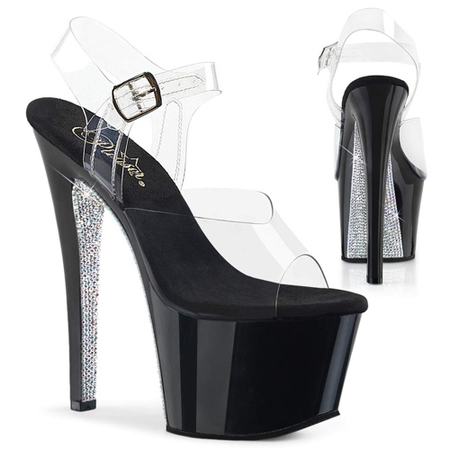 Pleaser Women's Sky-308CRS Ankle-Strap Sandal - 9 Clear/Black-silver Ab Rstn