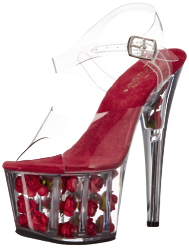 Pleaser Women's Adore-708FL Platform Dress Sandal - 9 Clear/Red Flowers