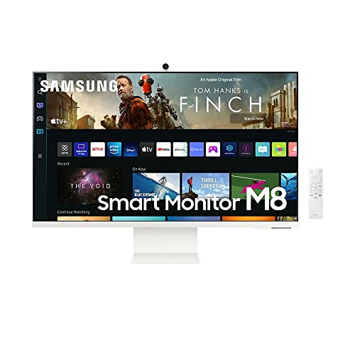 SAMSUNG 32" M80B 4K UHD HDR Smart Computer Monitor Screen with Streaming TV, SlimFit Camera Included, Wireless Remote PC Access, Alexa Built-In, LS32BM805UNXGO, White - Warm White - 32-inch - M80B - VESA Mountable + Stand